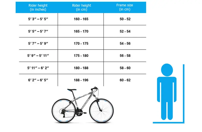hybrid bike size chart